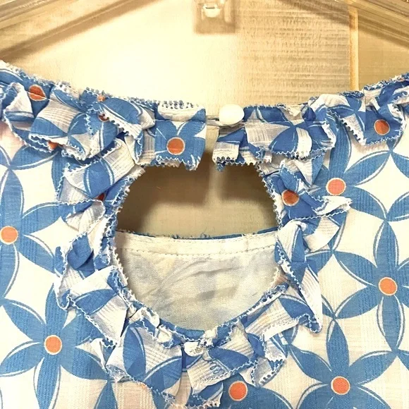 Lilly Pulitzer Dasha Coastal Blue Star Fruit Silk Ruffle Sheath Dress Sz 2 - Picture 7 of 8